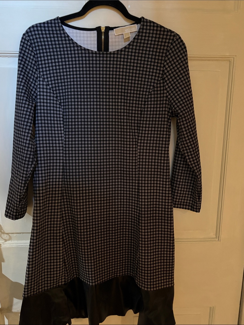MICHAEL Michael Kors Black and White Checked Dress with Black w Faux Leather